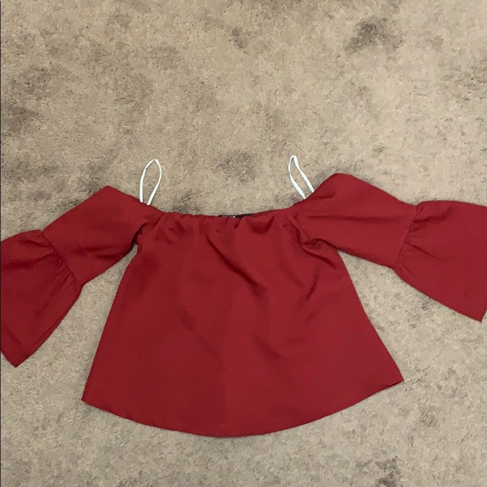 Crop top off the shoulder red blouse